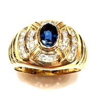 Anello Sommer Donna Anni '80 in Oro giallo Zaffiro blu 0.60 Ct ZAF CT 0.60 DIA CT 0.30 VS/G - ZAF CT 0.60 DIA CT 0.30 VS/G
